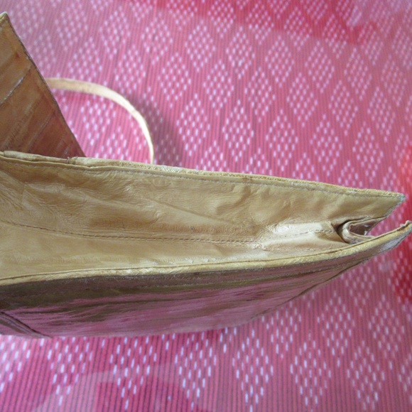 VINTAGE GENUINE EEL SKIN LEATHER CLUTCH WITH DETACHABLE SHOULDER STRAP - Picture 12 of 16